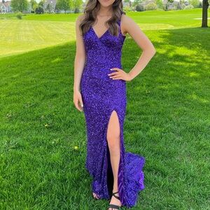 Primavera Couture Beautiful Purple Sequins Gown